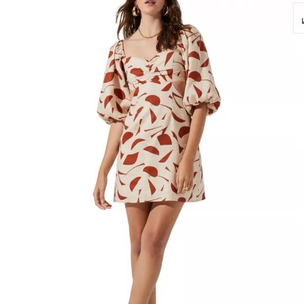 ASTR The Label “Heather” Smocked‑Back Cutout Linen Dress
